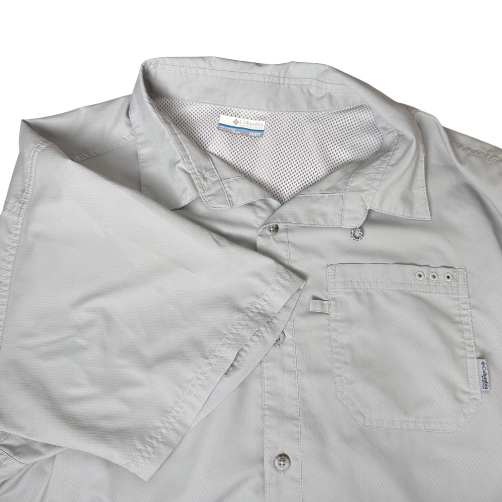Columbia PFG Fishing Shirt Mens 2XLT Grey Excellent Short Sleeve Ripstop Vent